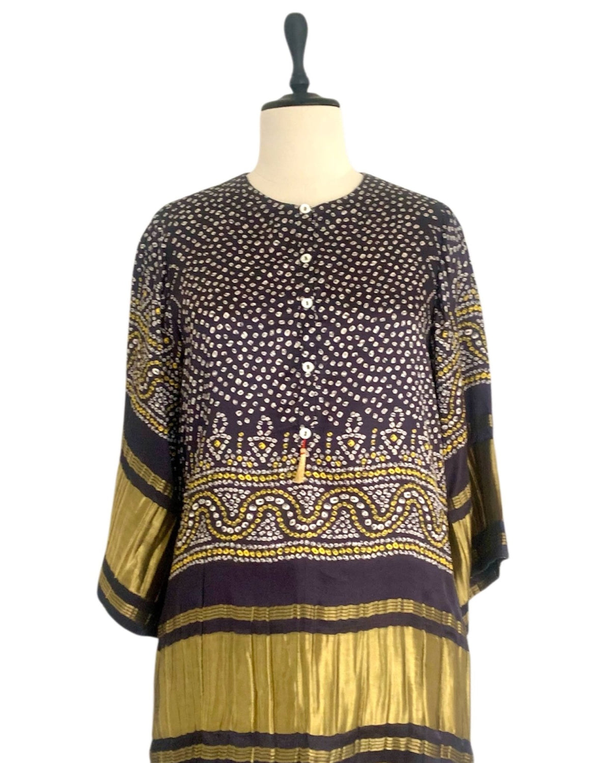 Draped Skirt Kurti Set Bandhej - Black / Gold - Mayura Kumar