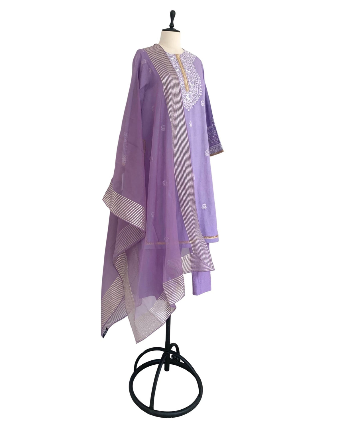Kurta Set Chikankari - Lilac Purple/ Gold / Silver - Mayura Kumar