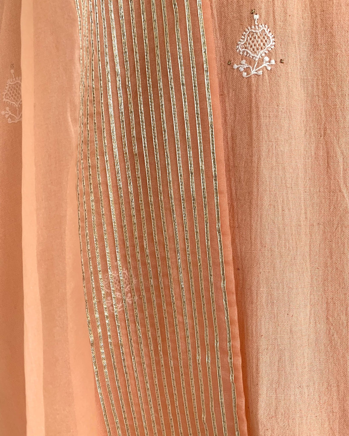 Kurta Set Chikankari - Peach Orange/ Gold / Silver - Mayura Kumar