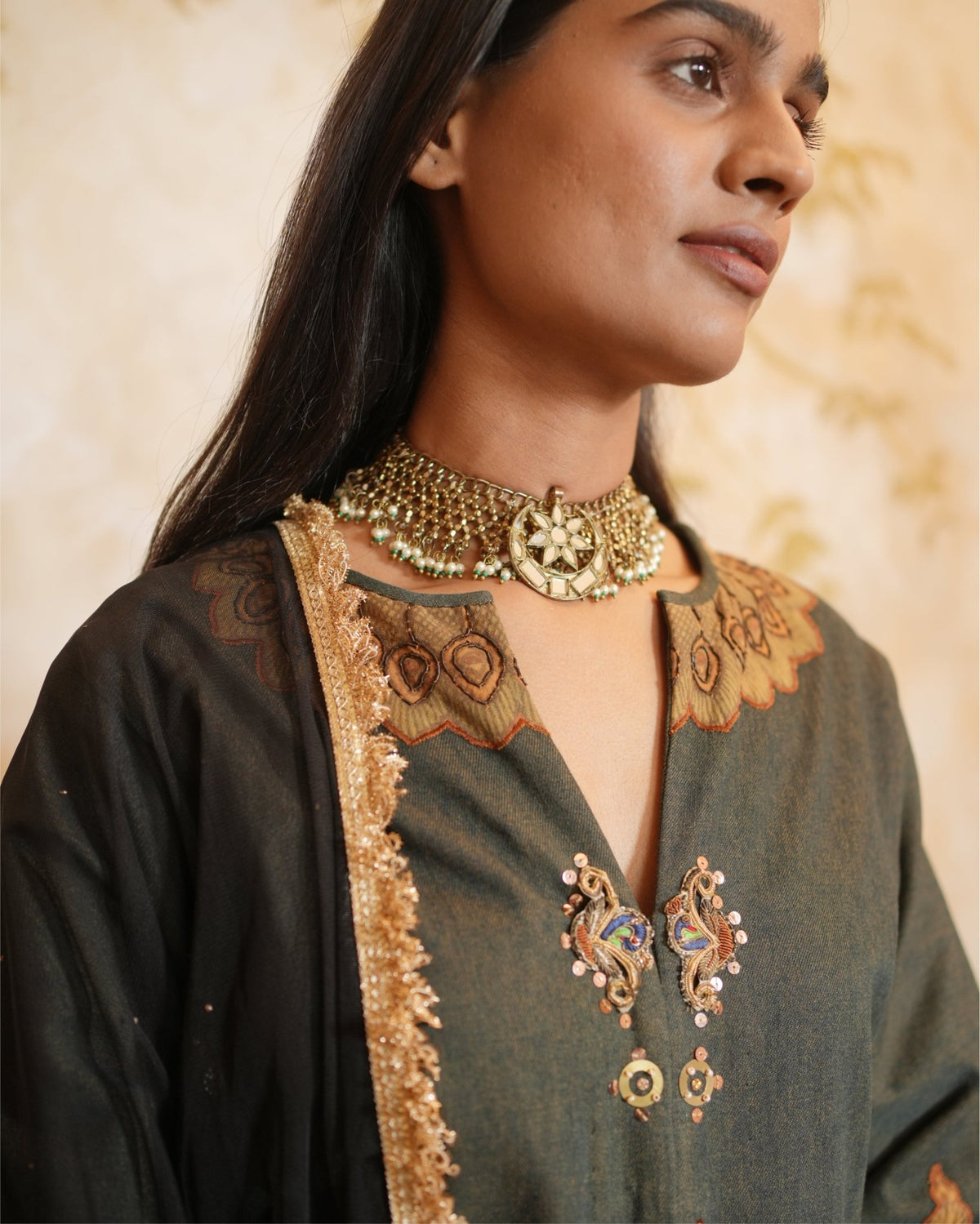 Kurta Set Kalamkari - Beige / Black /Gold - Mayura Kumar