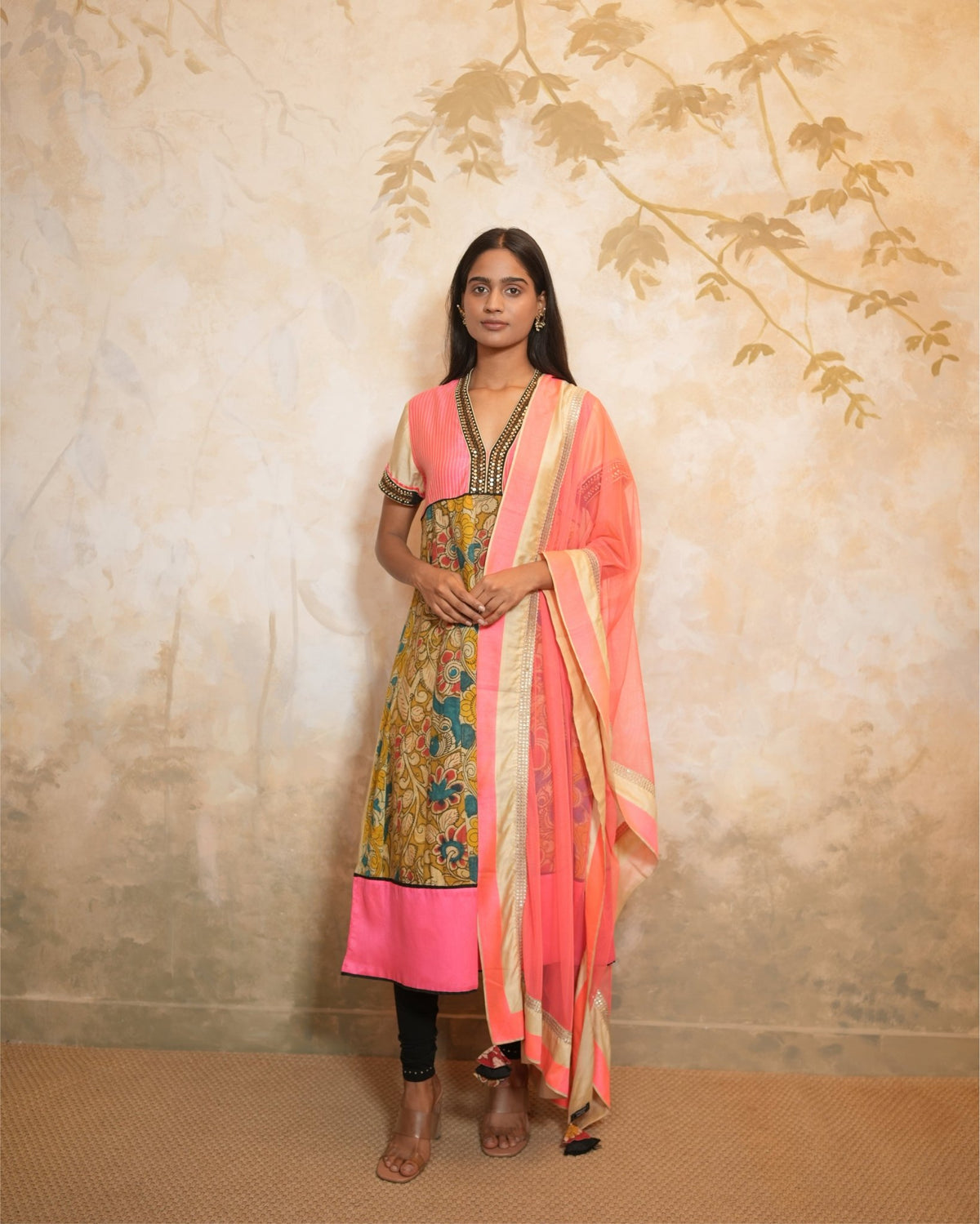 Kurta Set Kalamkari - Coral / Beige - Mayura Kumar