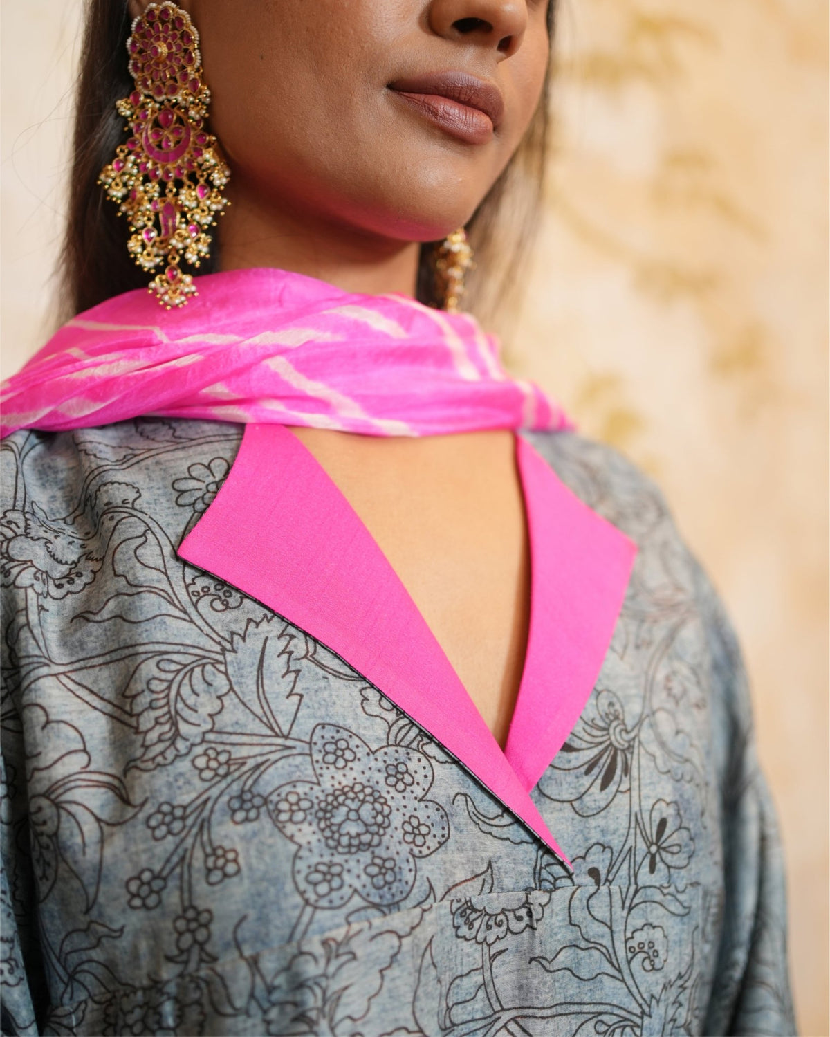 Kurta Set Leheriya - Indigo / Hot Pink - Mayura Kumar