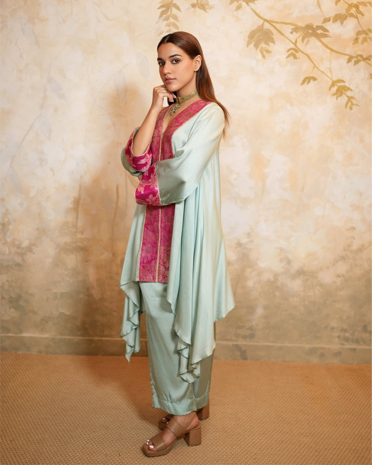 Kurta Set Banarasi - Mint / Fuchsia / Gold - Mayura Kumar