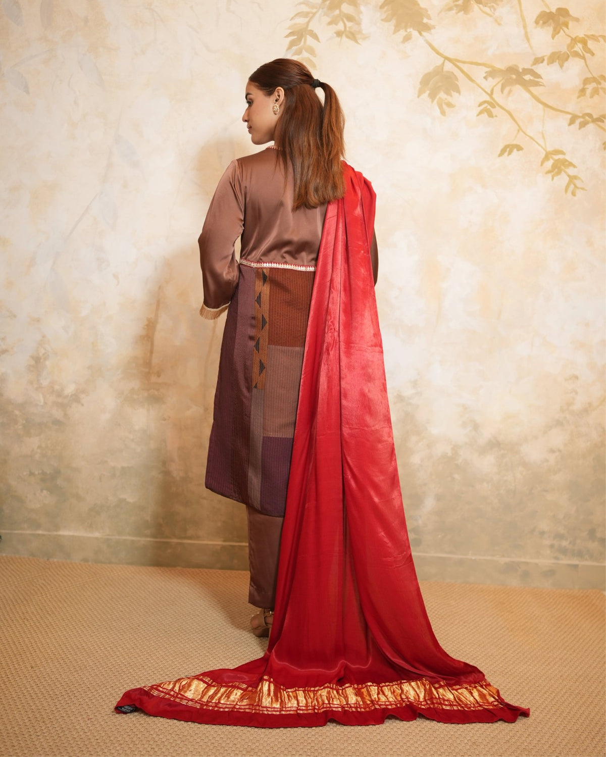 Kurta Set Ombre - Brown / Burgundy Red / Gold - Mayura Kumar