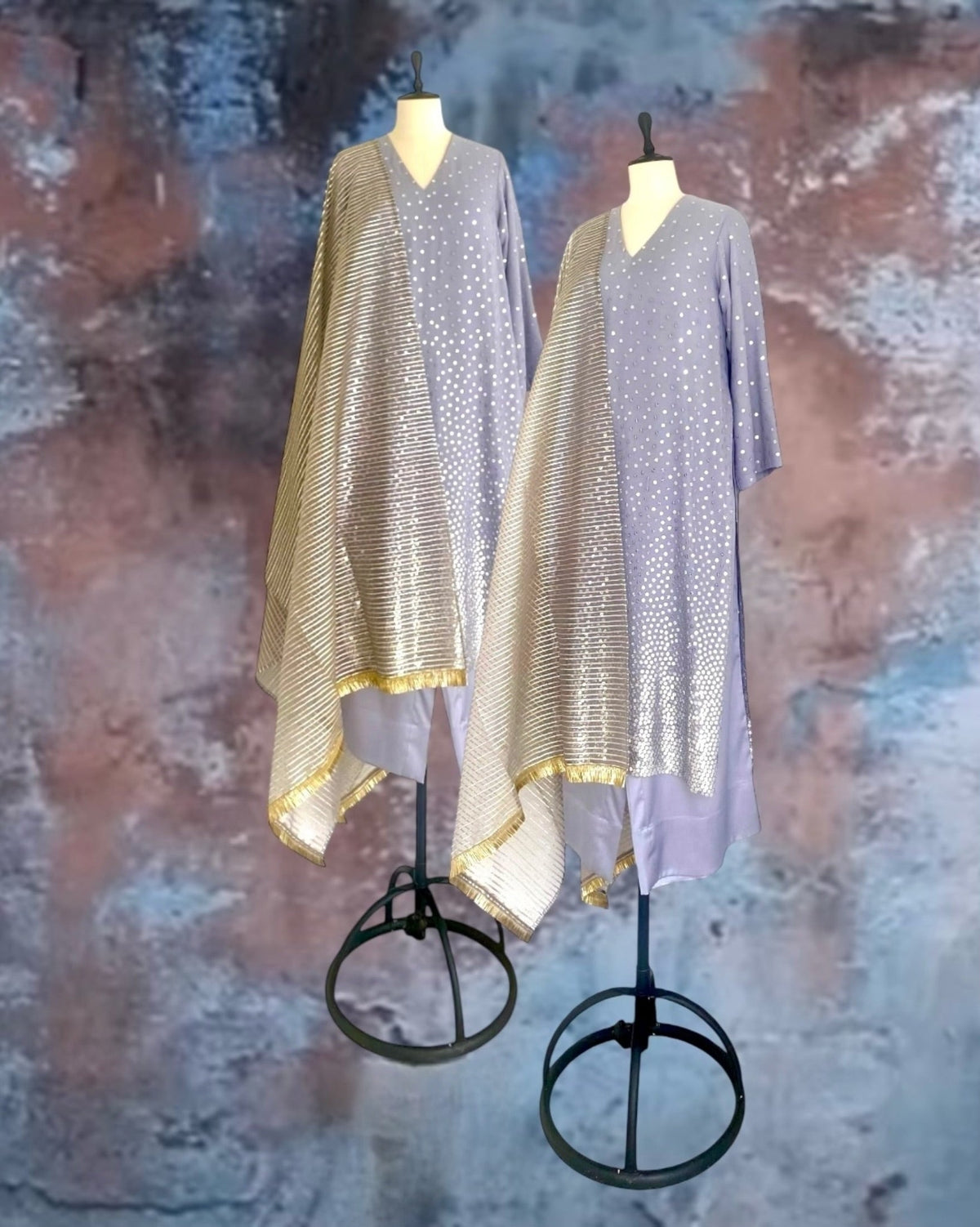 Kurta Set Sequin Stardust - Blue Grey / Gold / Silver - Mayura Kumar