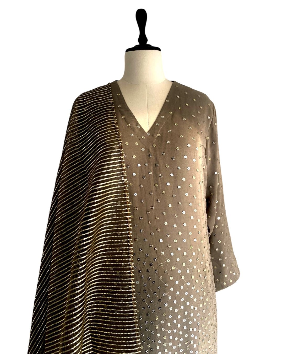 Kurta Set Sequin Stardust - Khakhi Slate / Gold / Silver - Mayura Kumar
