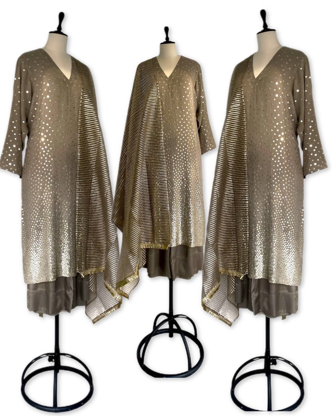 Kurta Set Sequin Stardust - Khakhi Slate / Gold / Silver - Mayura Kumar