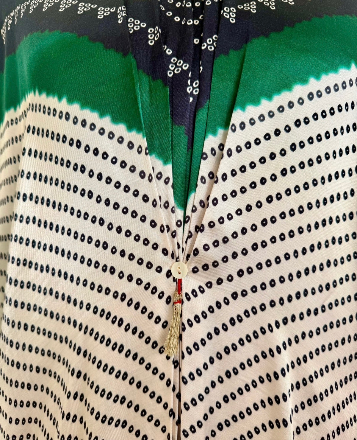 Kaftan Bandhej - Black / Dark Green / Ivory Base