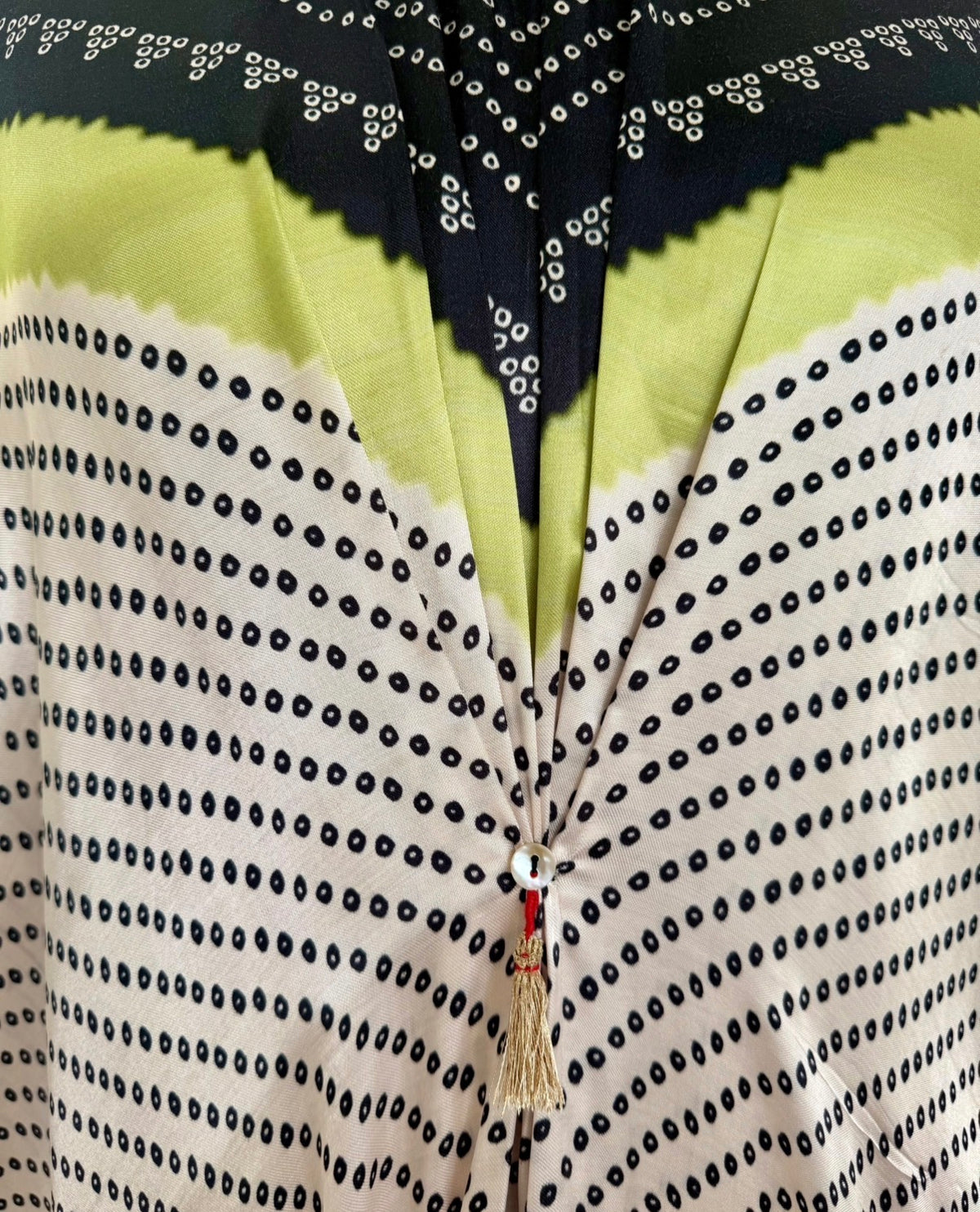 Kaftan Bandhej - Black / Lime Green / Ivory Base