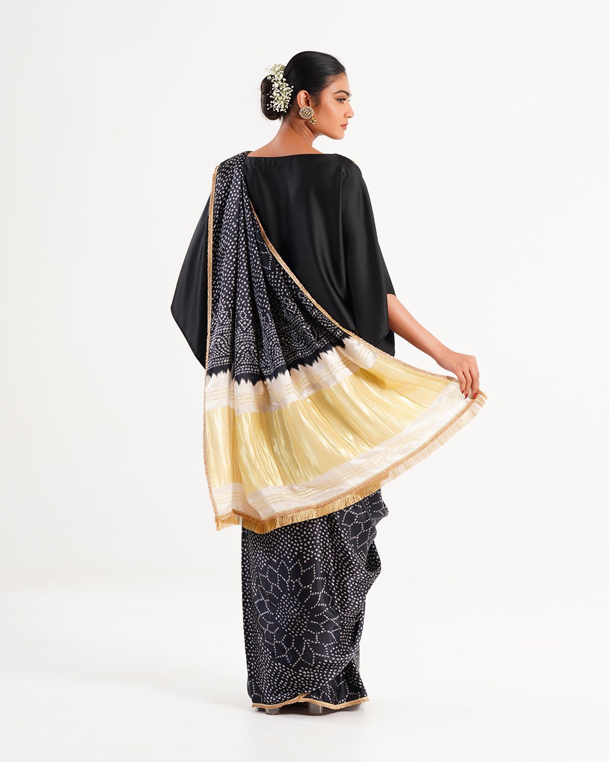 Saree Bandhej Mixology - Black / Ivory /Gold - Mayura Kumar