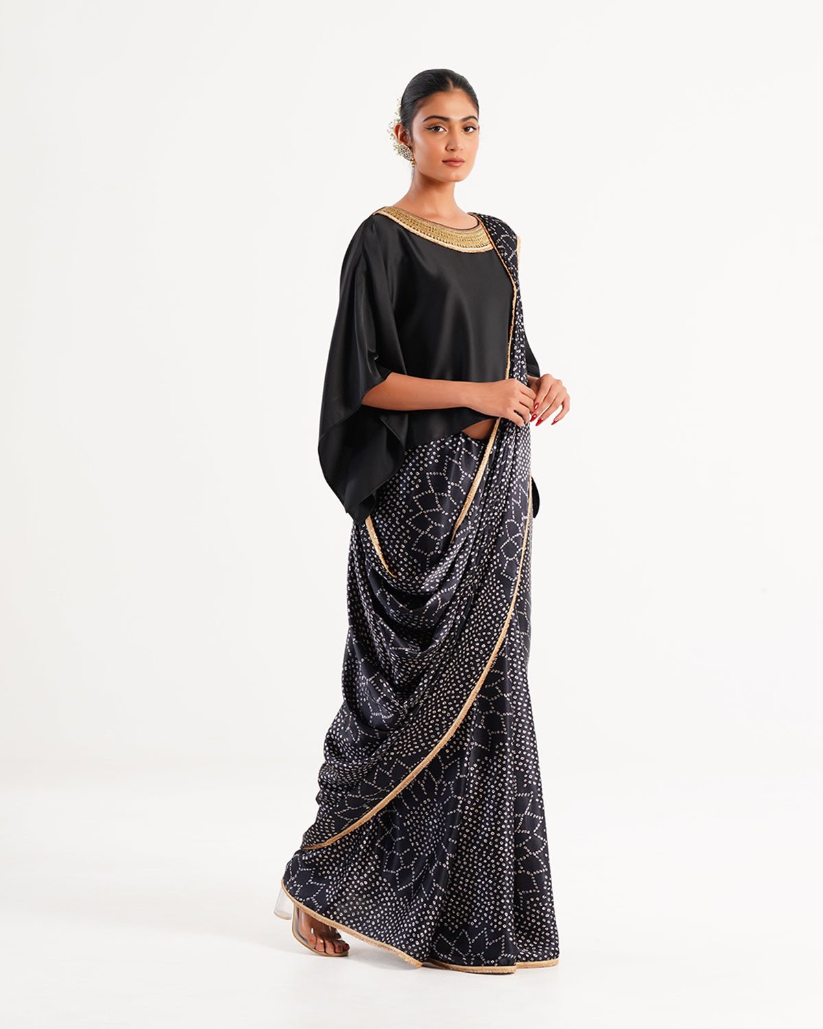 Saree Bandhej Mixology - Black / Ivory /Gold - Mayura Kumar