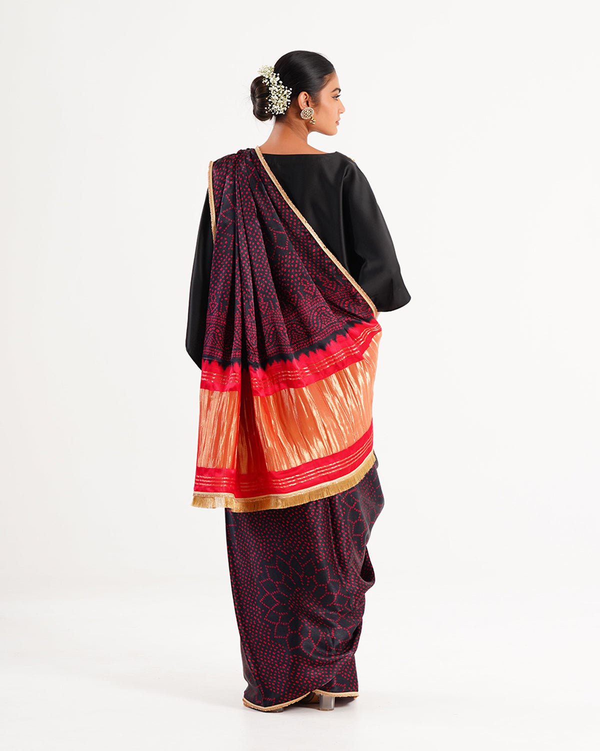 Saree Bandhej Mixology - Black/Red/ Gold - Mayura Kumar