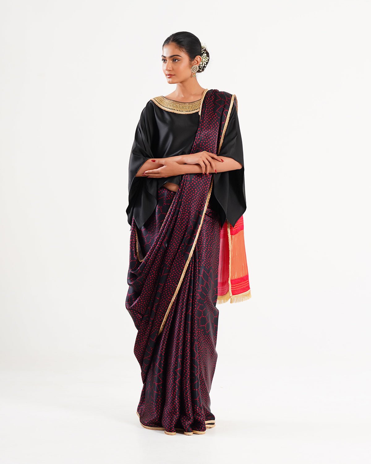 Saree Bandhej Mixology - Black/Red/ Gold - Mayura Kumar