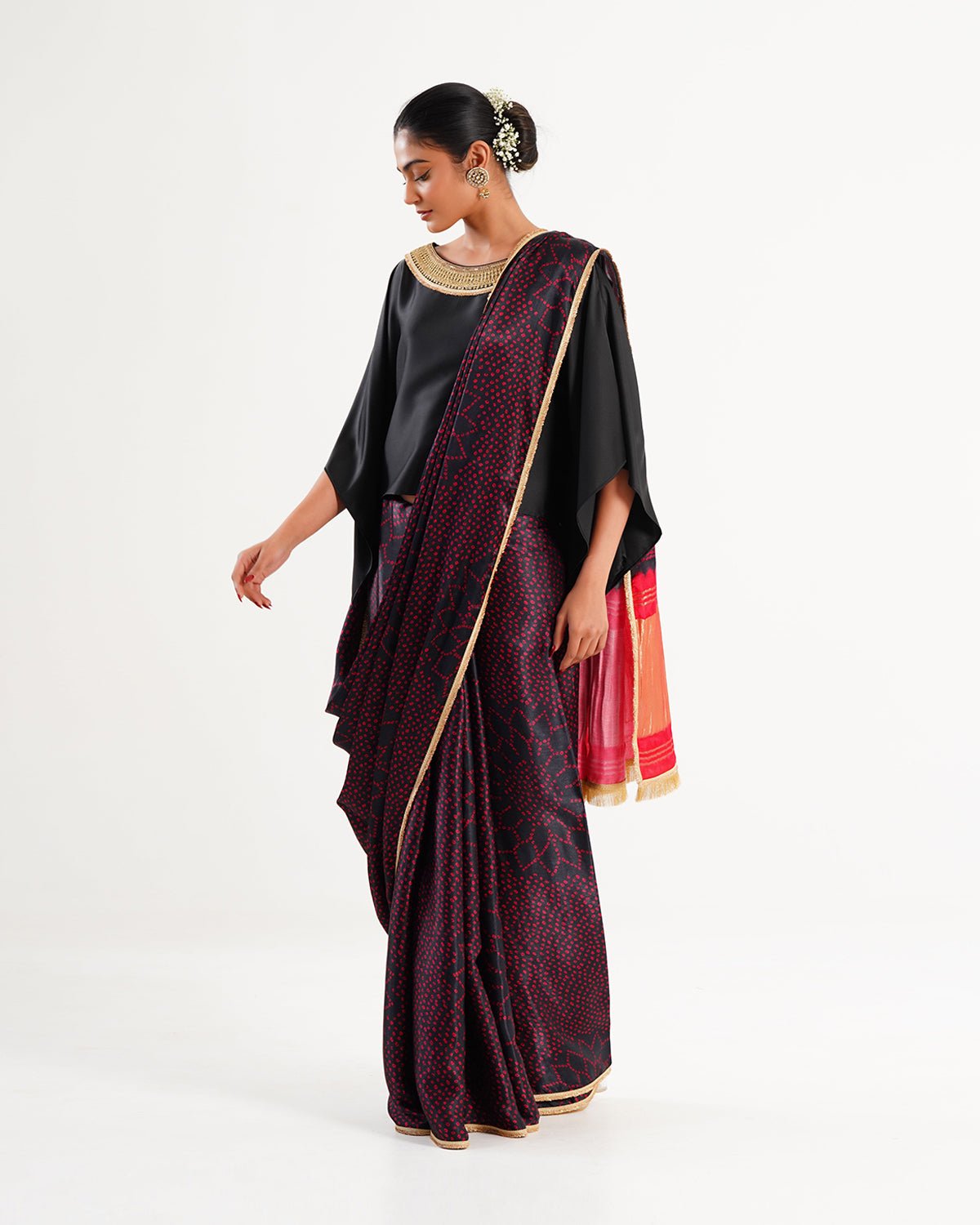 Saree Bandhej Mixology - Black/Red/ Gold - Mayura Kumar