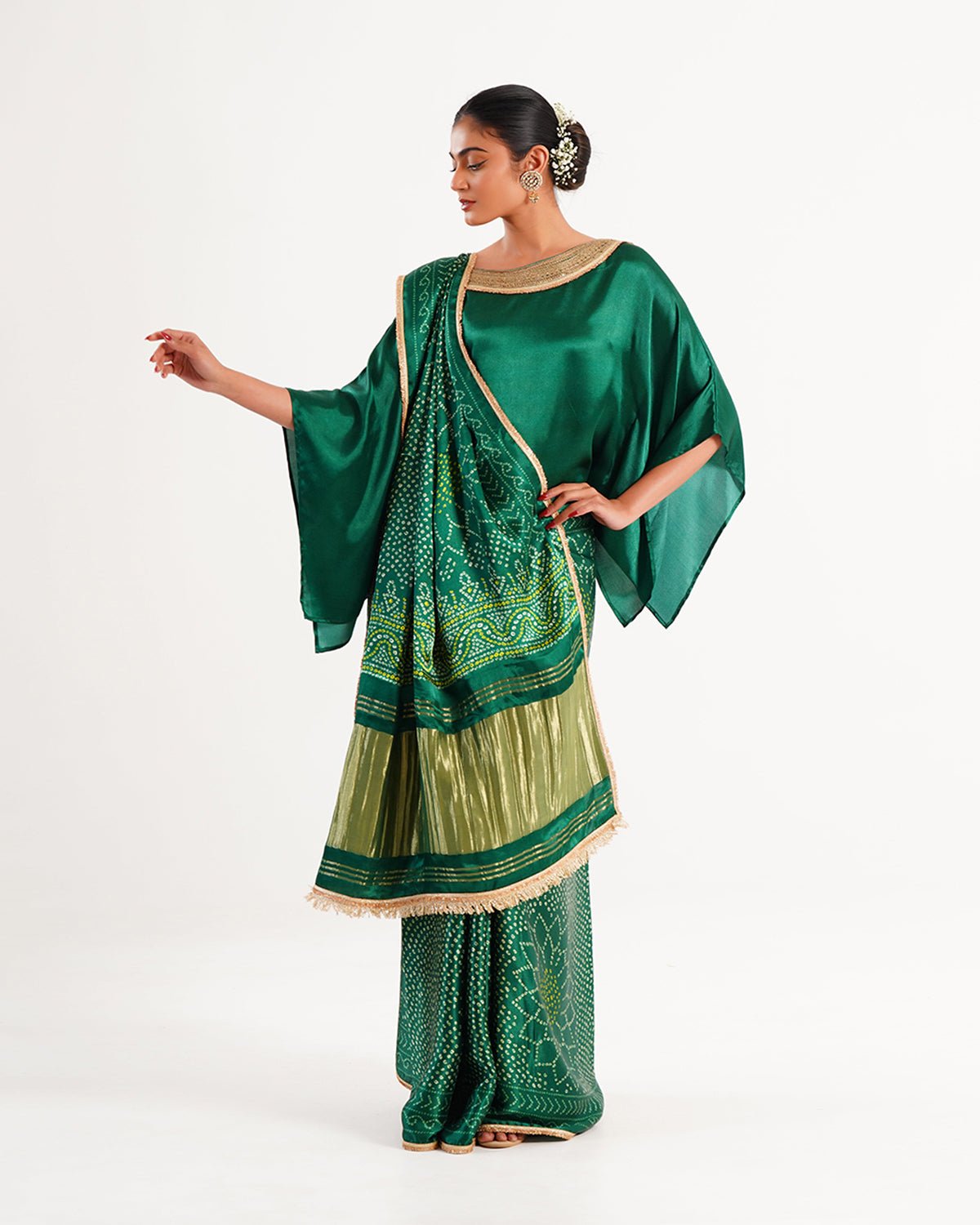 Saree Bandhej Mixology - Dark Green / Gold - Mayura Kumar