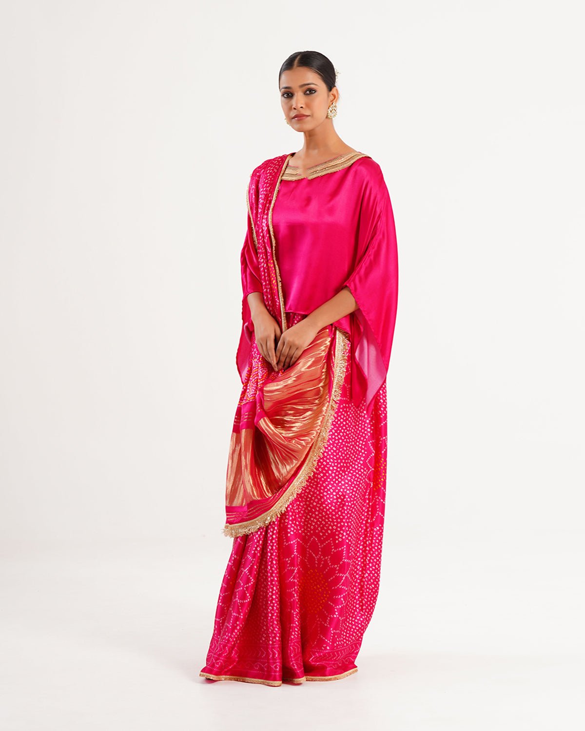 Saree Bandhej Mixology - Fuchsia Rani Pink/ Gold - Mayura Kumar