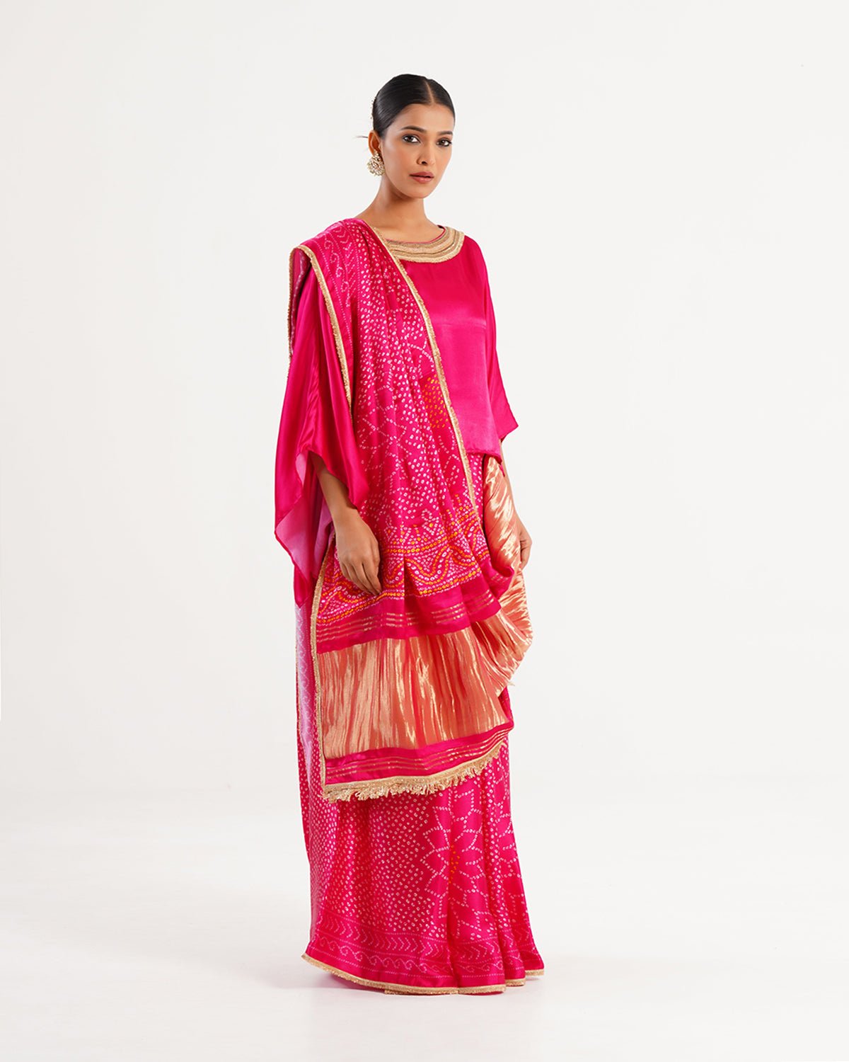 Saree Bandhej Mixology - Fuchsia Rani Pink/ Gold - Mayura Kumar