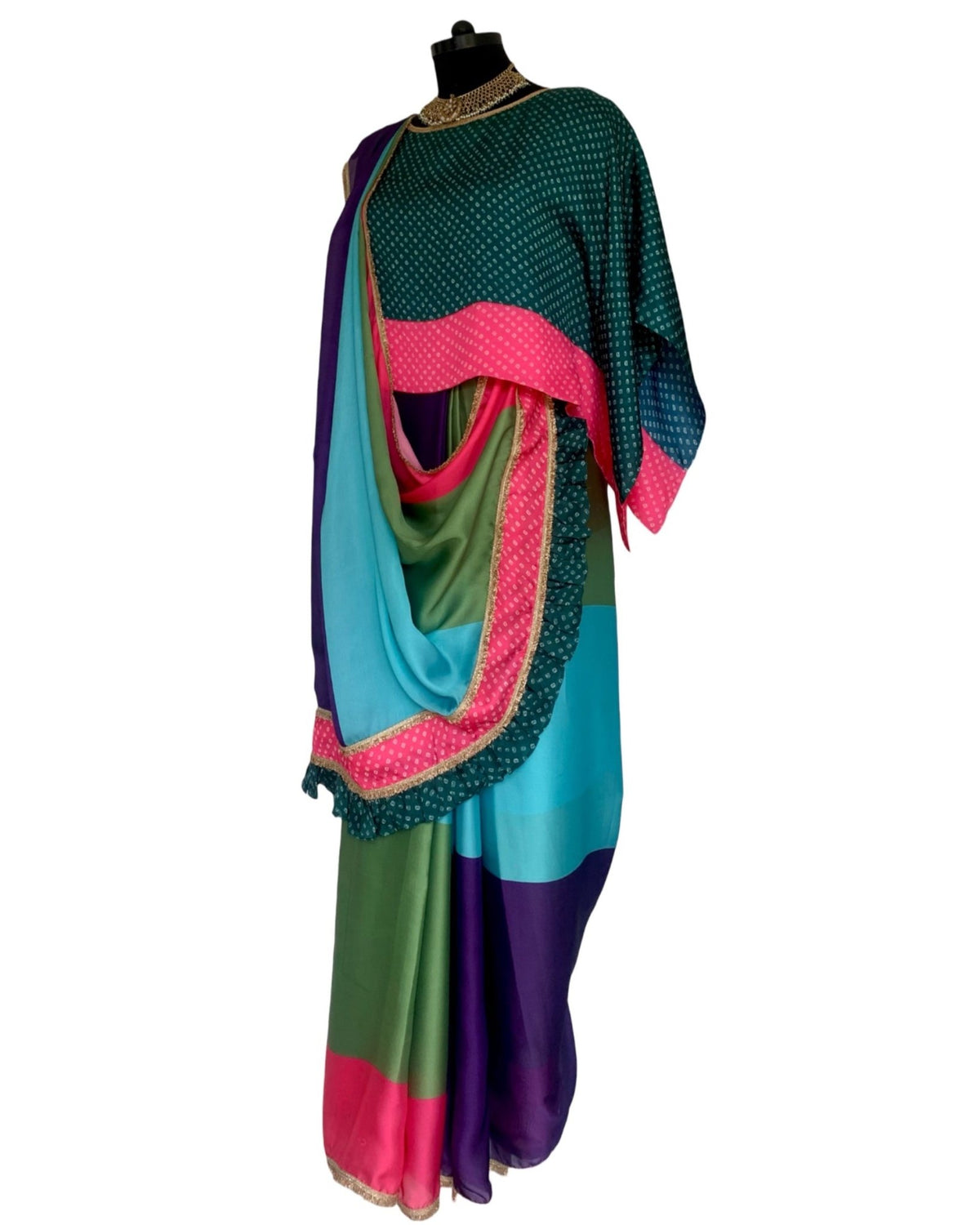 Saree Bandhej Mixology - Green/Pink/ Purple/ Multicolour - Mayura Kumar
