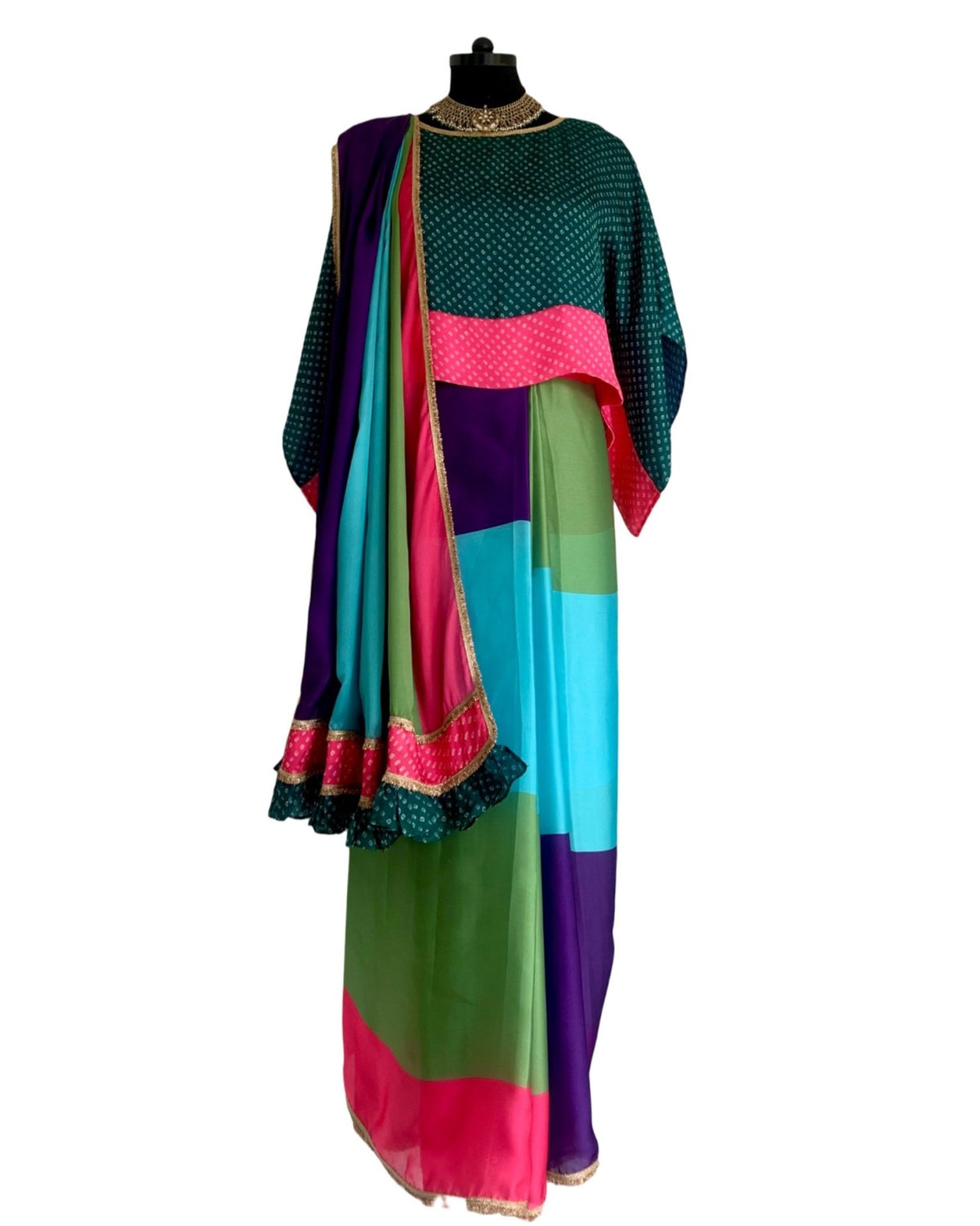 Saree Bandhej Mixology - Green/Pink/ Purple/ Multicolour - Mayura Kumar