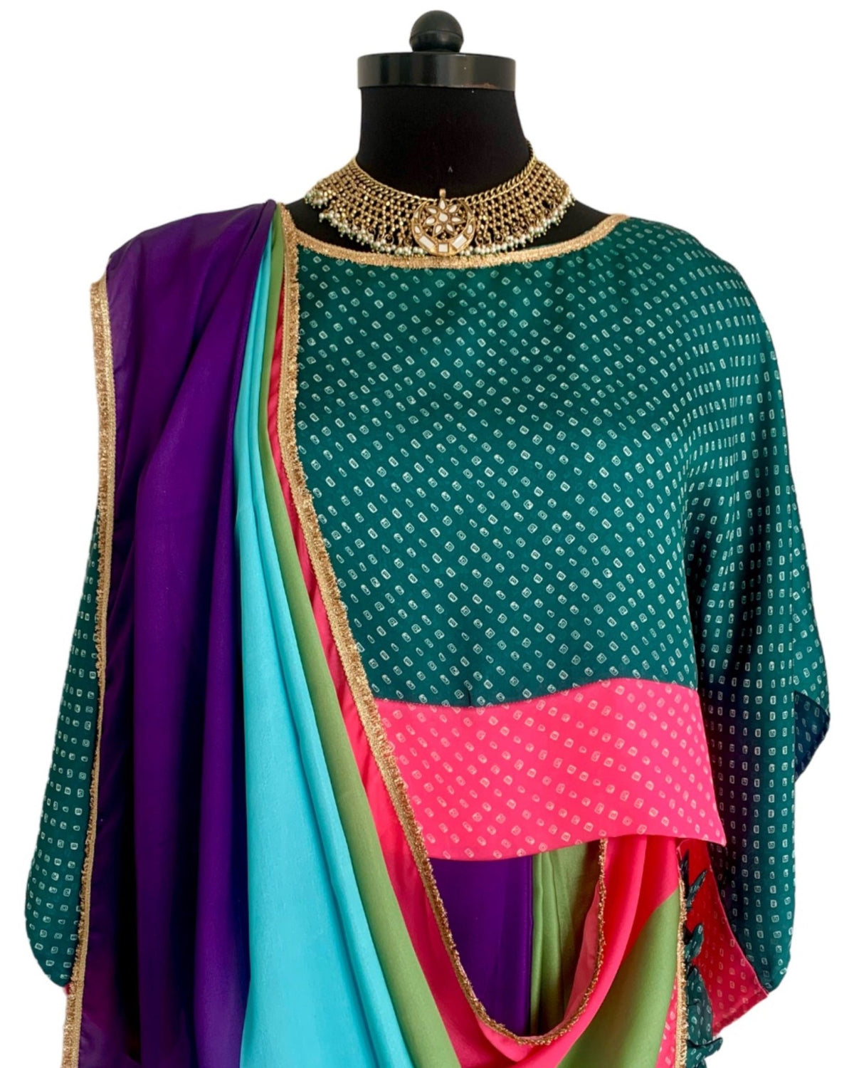 Saree Bandhej Mixology - Green/Pink/ Purple/ Multicolour - Mayura Kumar