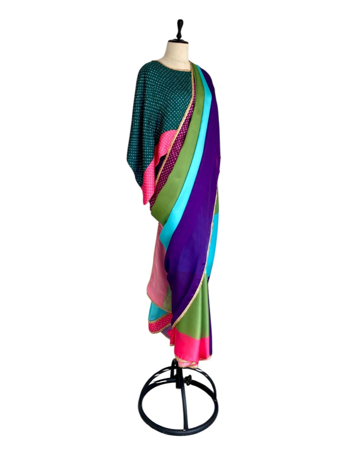 Saree Bandhej Mixology - Green / Pink / Purple - Mayura Kumar