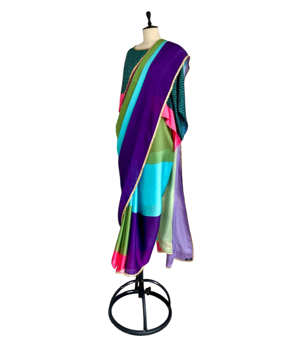Saree Bandhej Mixology - Green / Pink / Purple - Mayura Kumar