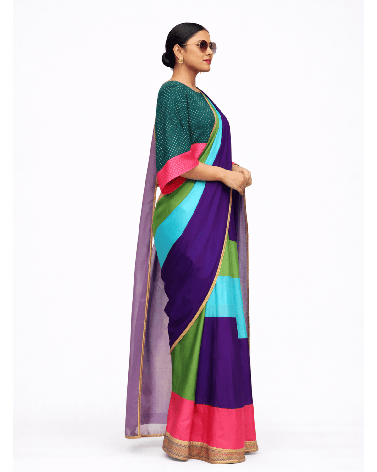 Saree Bandhej Mixology - Green / Pink / Purple - Mayura Kumar