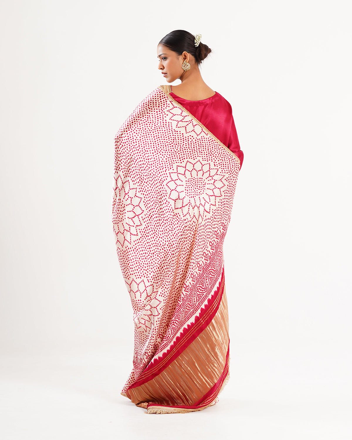 Saree Bandhej Mixology - Red / Ivory / Gold - Mayura Kumar