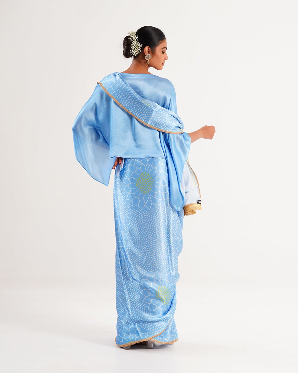 Saree Bandhej Mixology - Sky Blue / Gold - Mayura Kumar