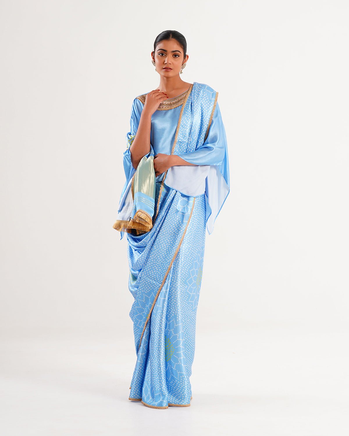 Saree Bandhej Mixology - Sky Blue / Gold - Mayura Kumar