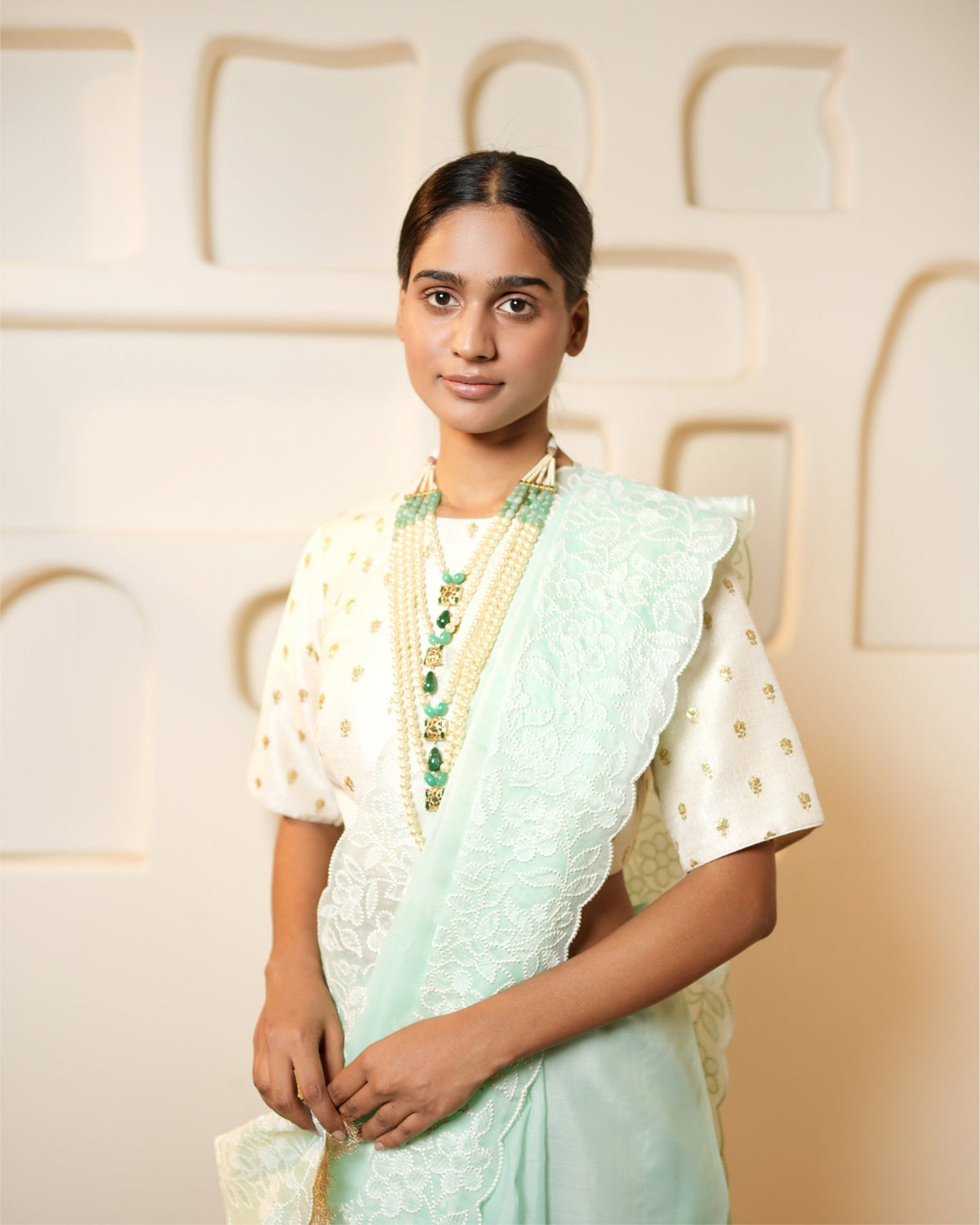 Saree Chikankari - Aqua / Ivory - Mayura Kumar