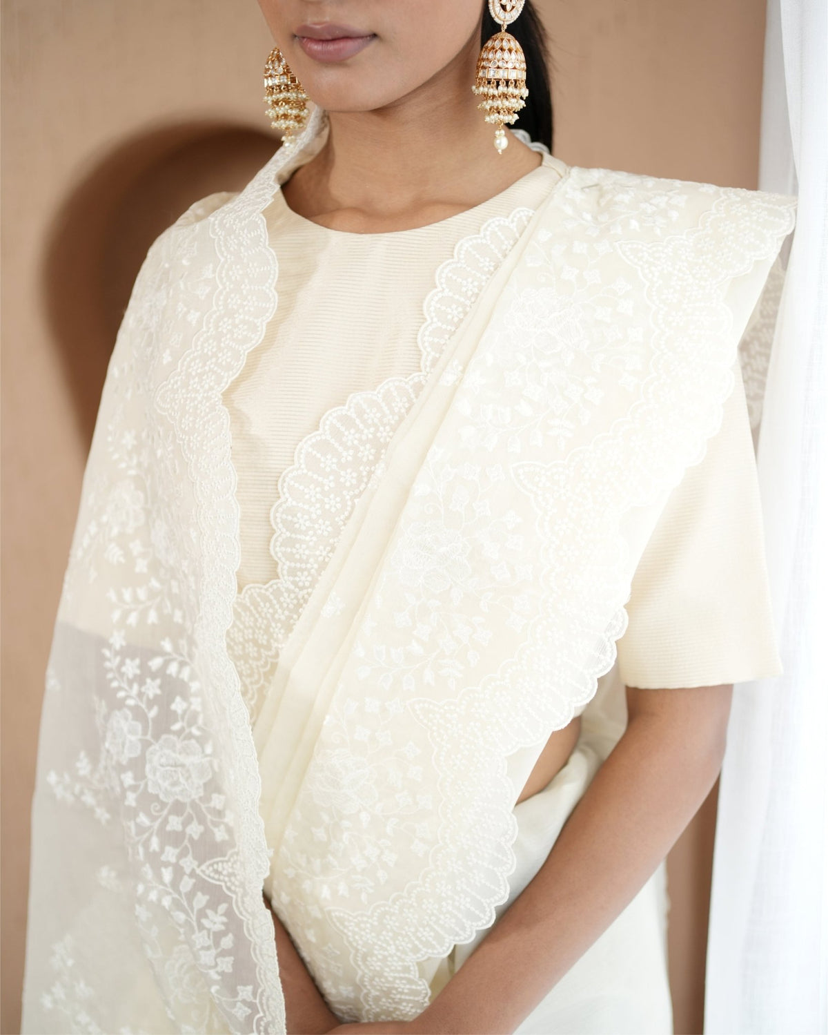 Saree Chikankari - Milk / Ivory - Mayura Kumar