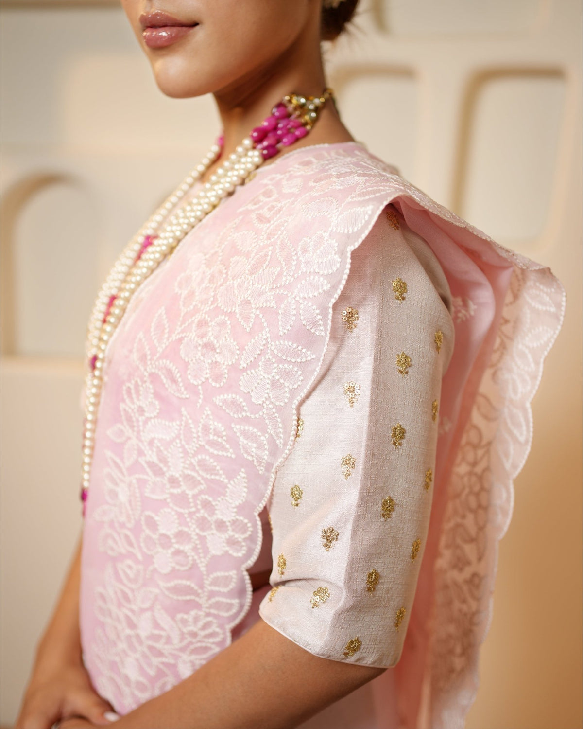 Saree Chikankari - Pink / Ivory - Mayura Kumar