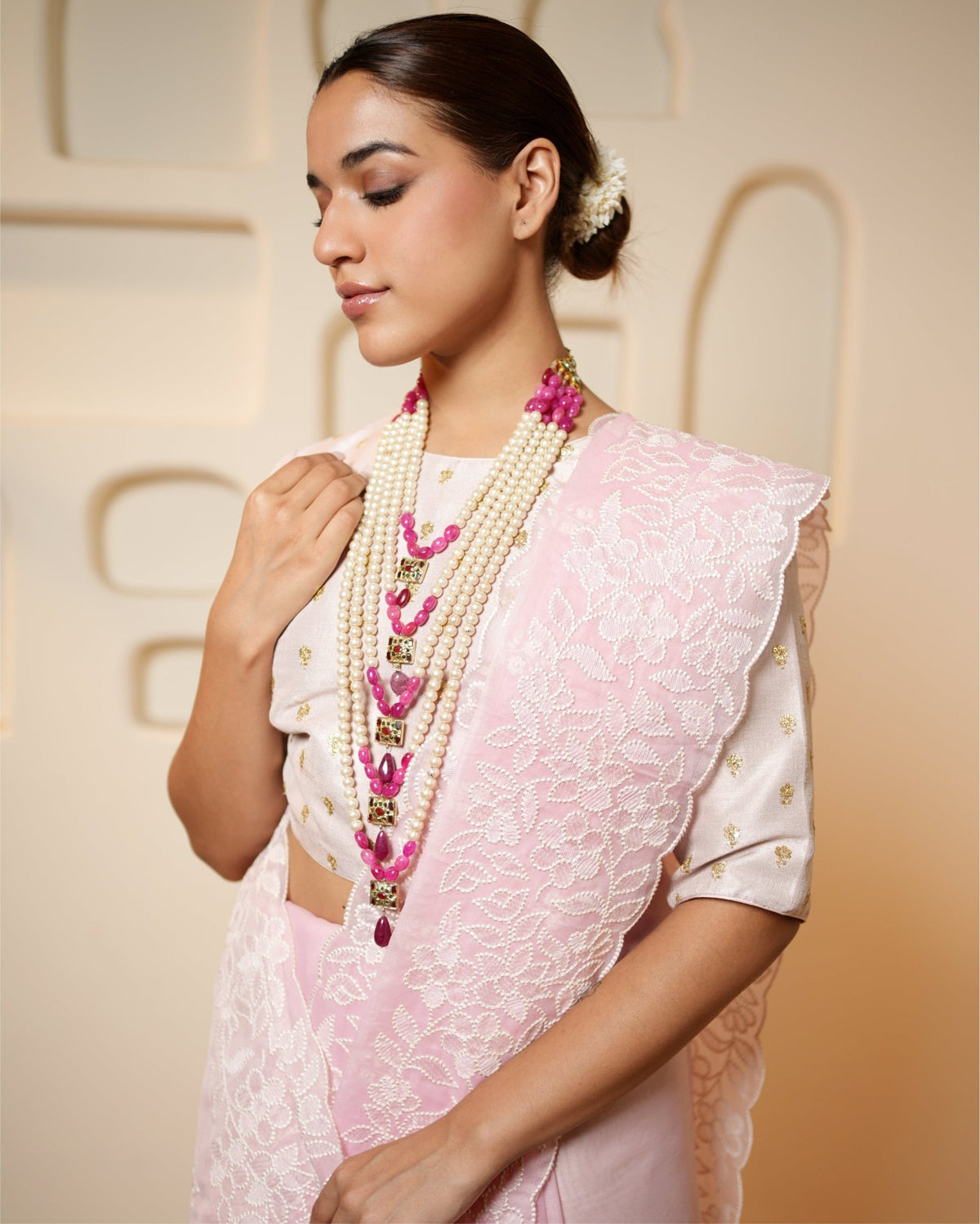 Saree Chikankari - Pink / Ivory - Mayura Kumar