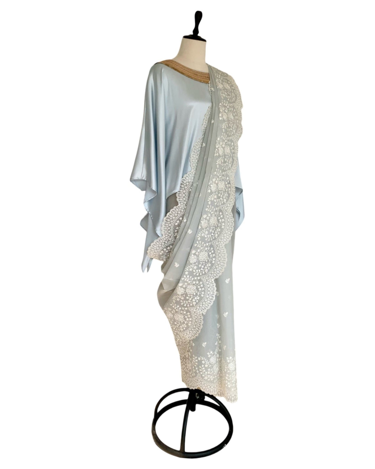 Saree Chikankari - Powder Blue Grey /Ivory /Gold - Mayura Kumar