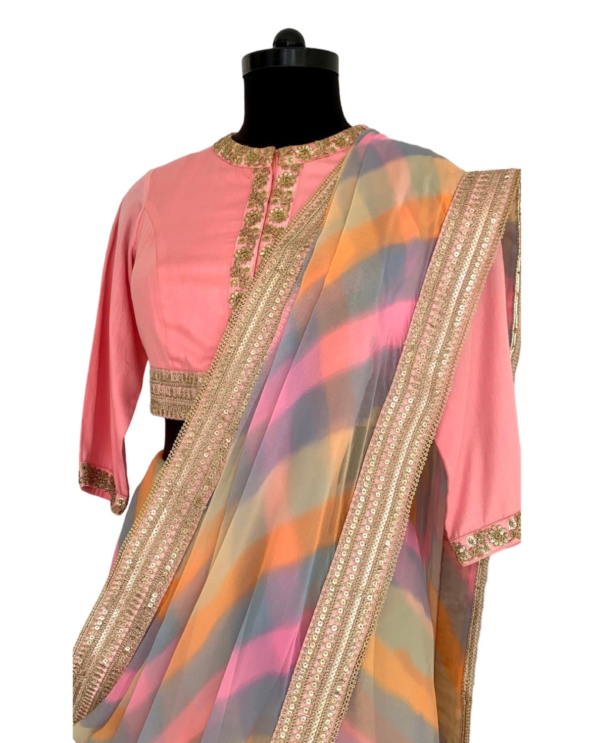 Saree Leheriya - Pink / Grey / Multi Pastels - Mayura Kumar