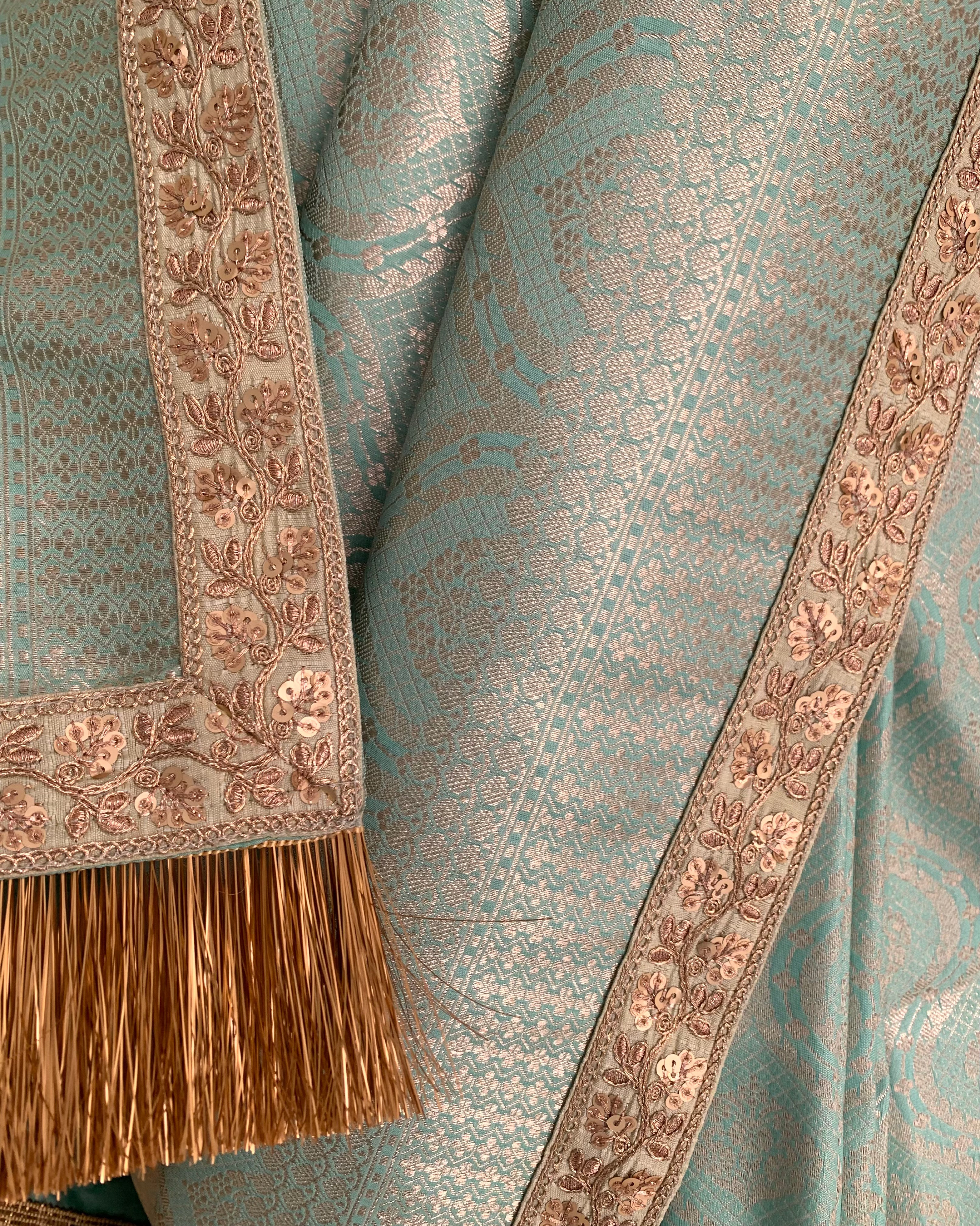 Saree Banarasi - Aqua Blue / Silver / Gold