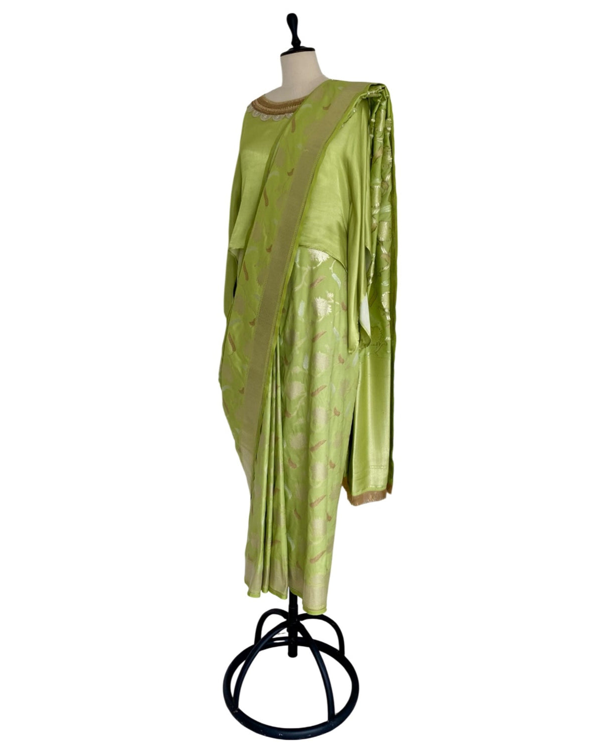 Saree Banarasi - Lime Green / Gold / Silver - Mayura Kumar