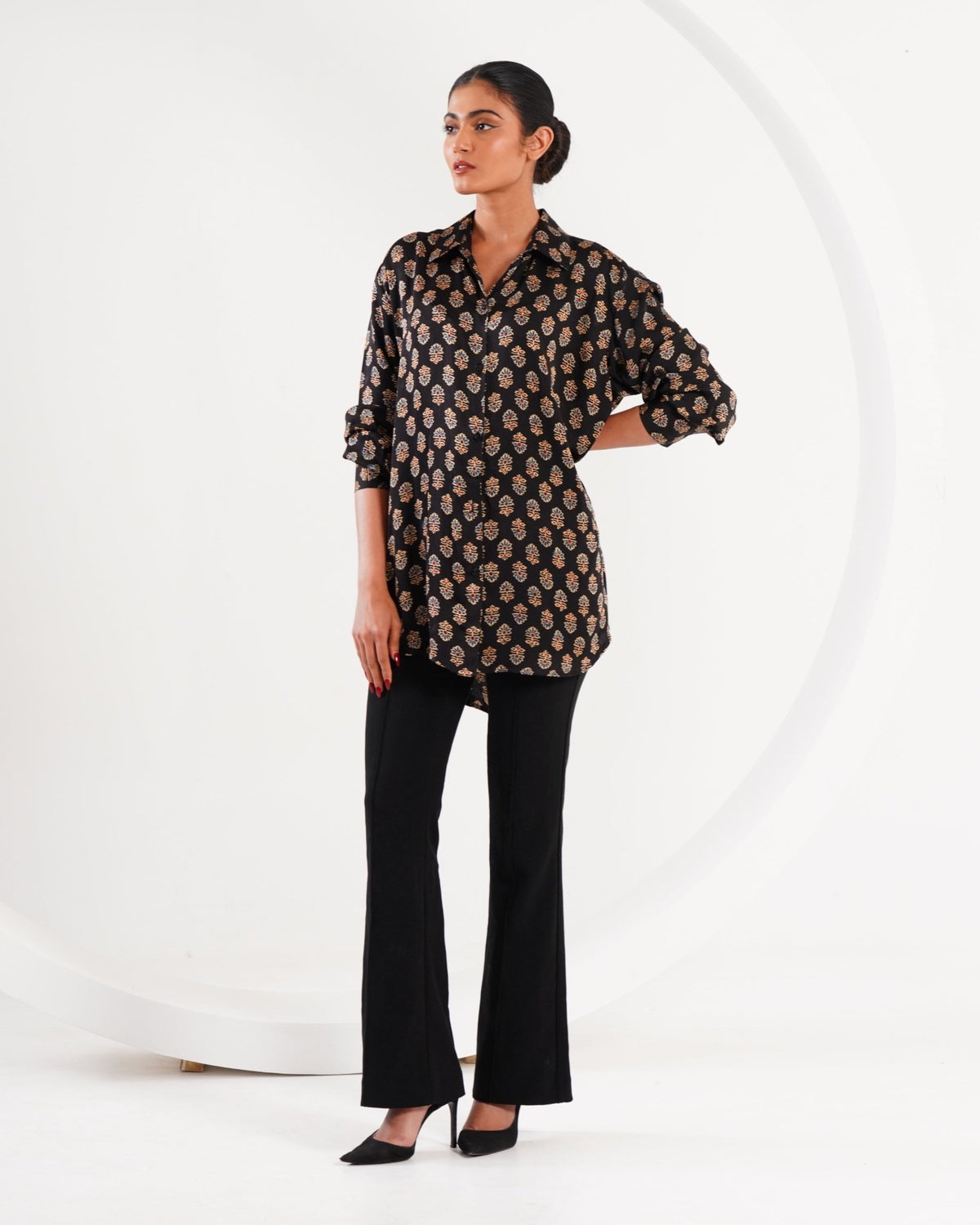 Ajrakh Flower Block Print Set - Black - Mayura Kumar