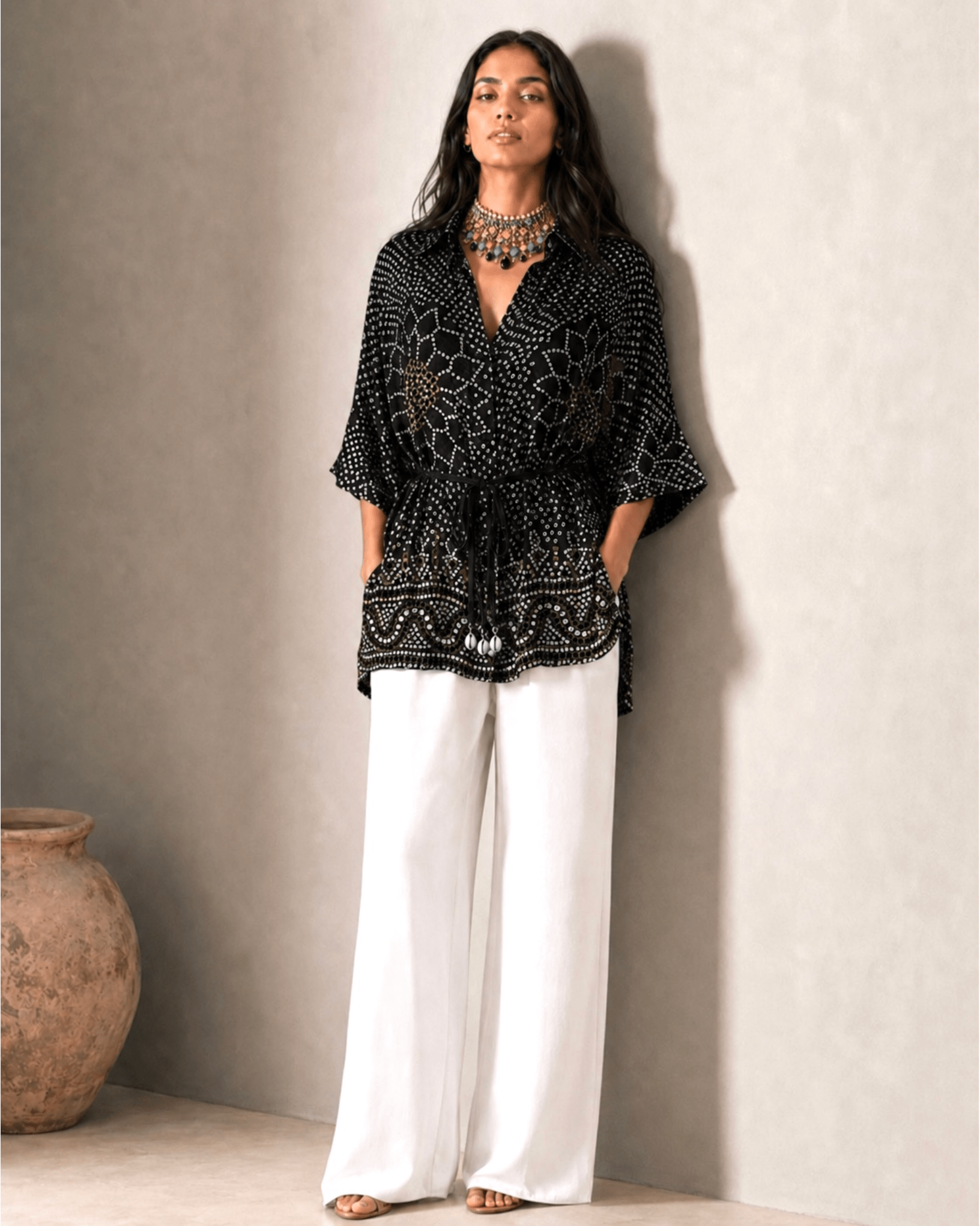Shirt Kimono Bandhej - Black - Mayura Kumar