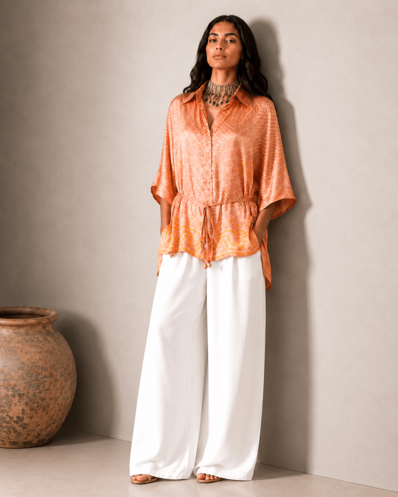 Shirt Kimono Bandhej - Blush Pink - Mayura Kumar