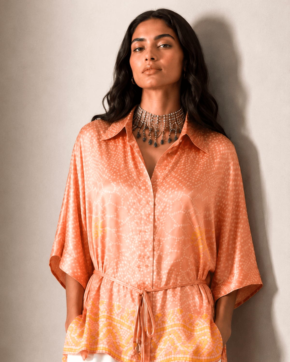 Shirt Kimono Bandhej - Blush Pink - Mayura Kumar