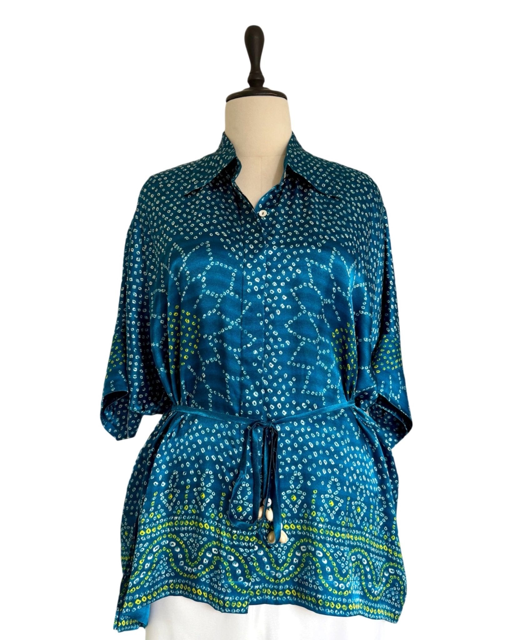 Shirt Kimono Bandhej - Teal Blue - Mayura Kumar