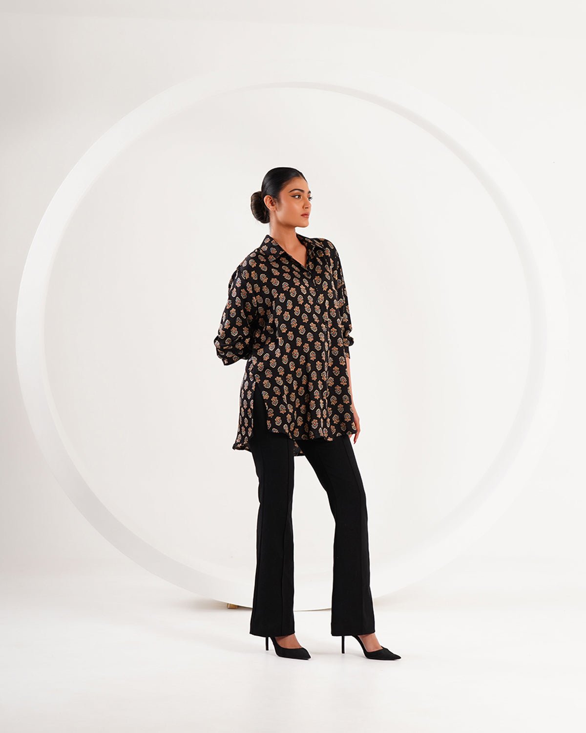 Ajrakh Flower Block Print Set - Black - Mayura Kumar