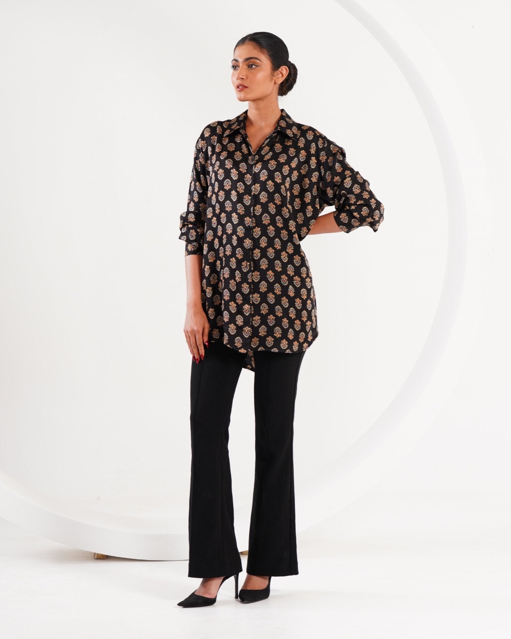 Ajrakh Flower Block Print Set - Black - Mayura Kumar