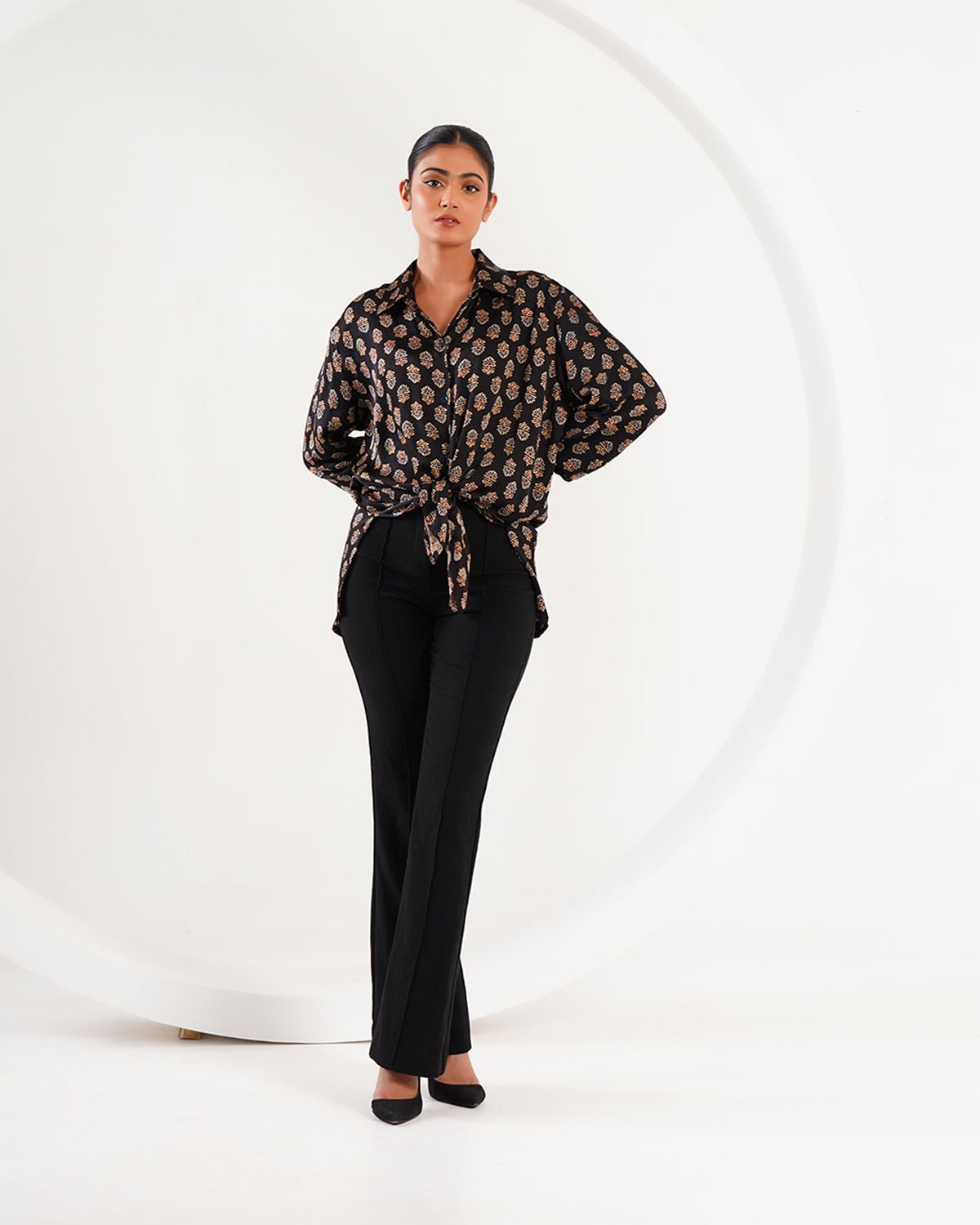 Ajrakh Flower Block Print Set - Black - Mayura Kumar
