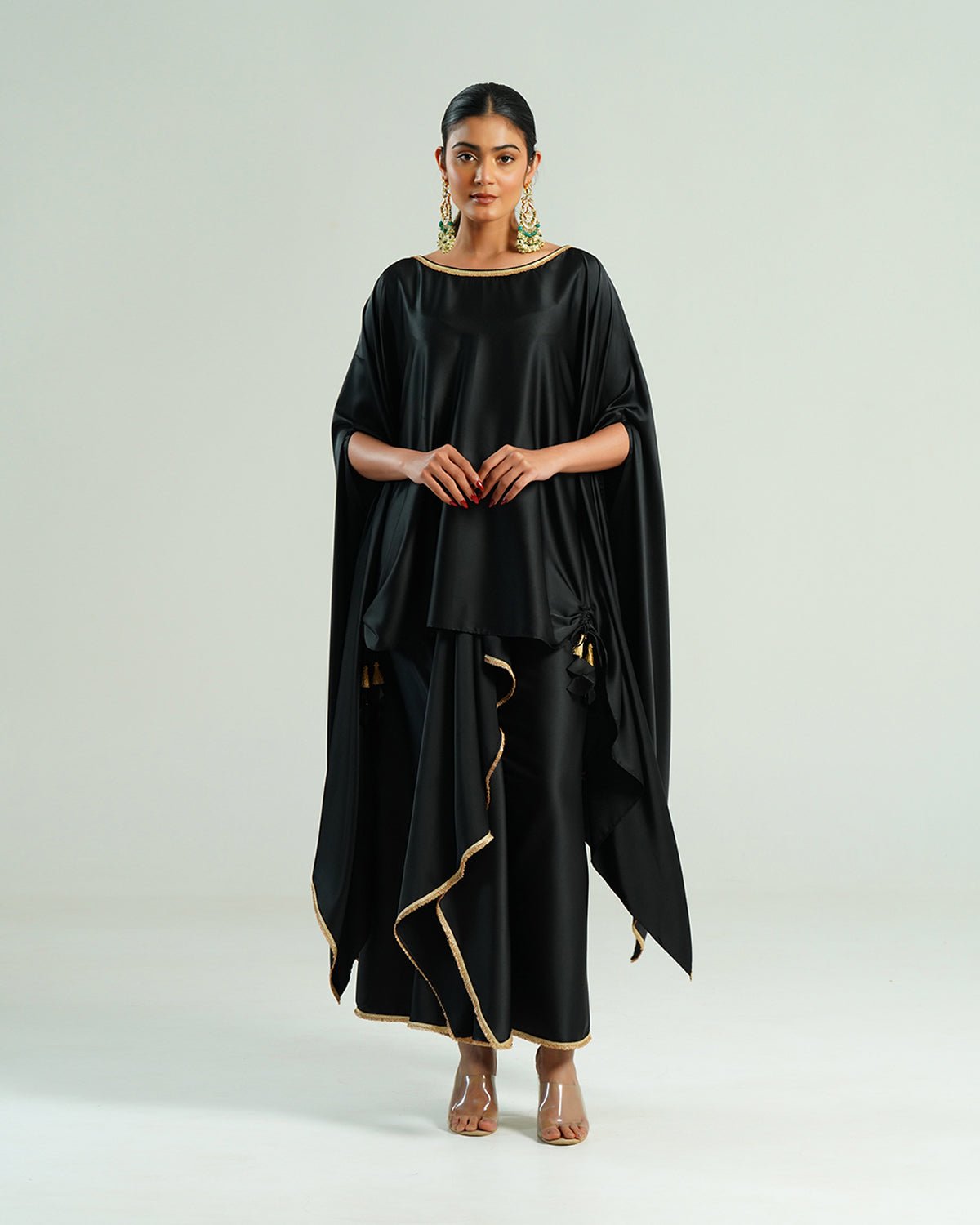 Drape Skirt Kimono Set - Black / Gold - Mayura Kumar