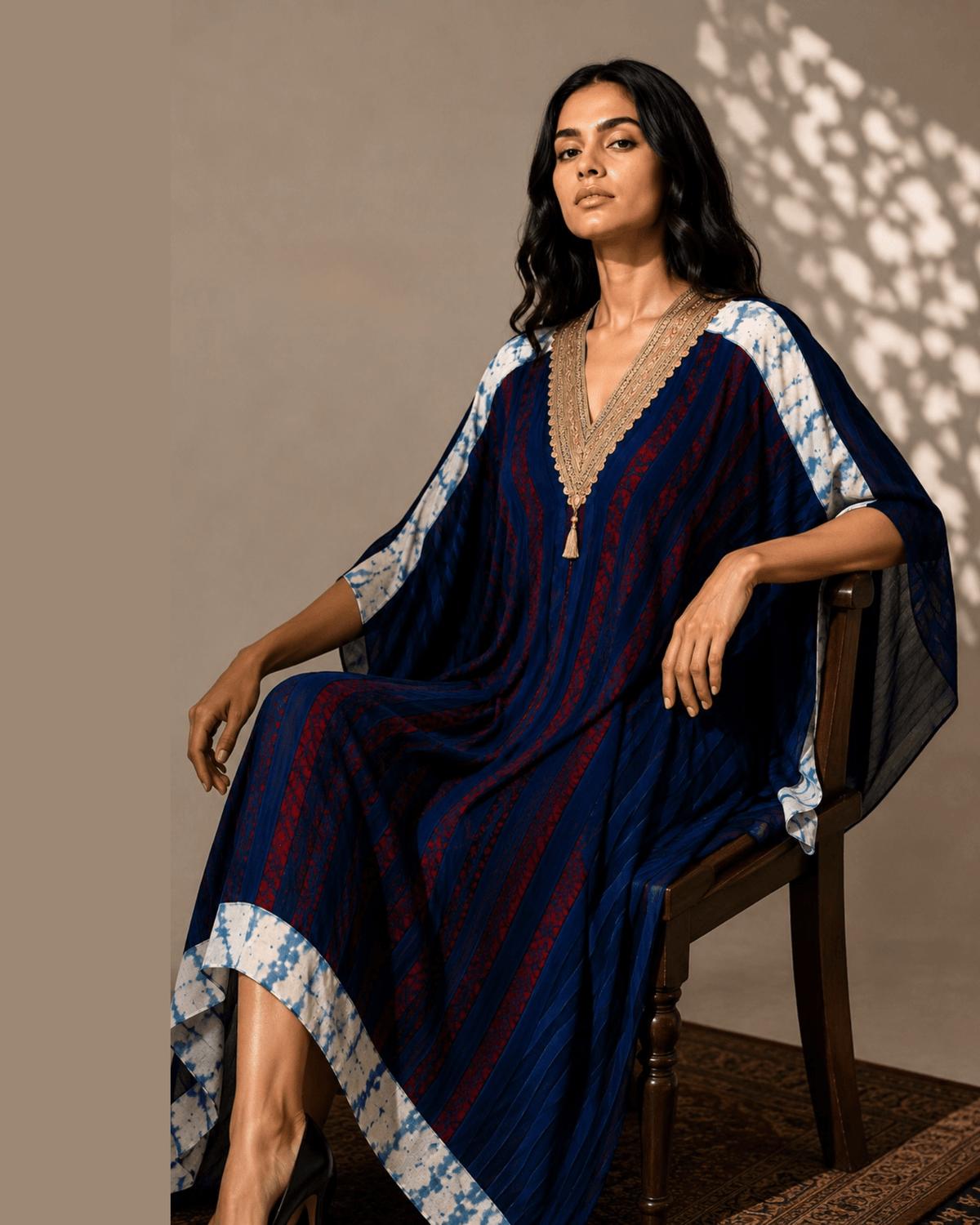 Kaftan Ajrakh - Indigo / Red/Black/White - Mayura Kumar