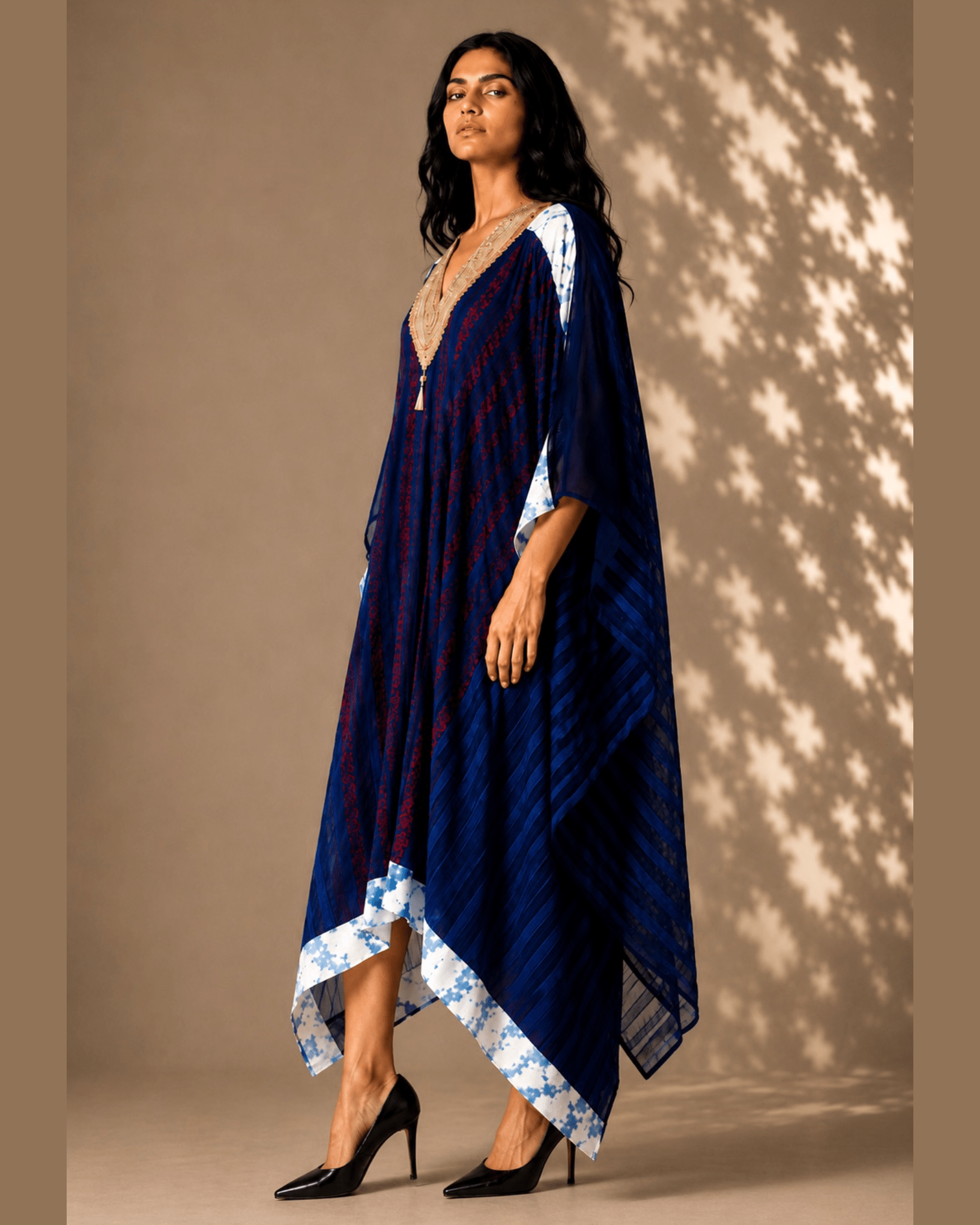 Kaftan Ajrakh - Indigo / Red/Black/White - Mayura Kumar