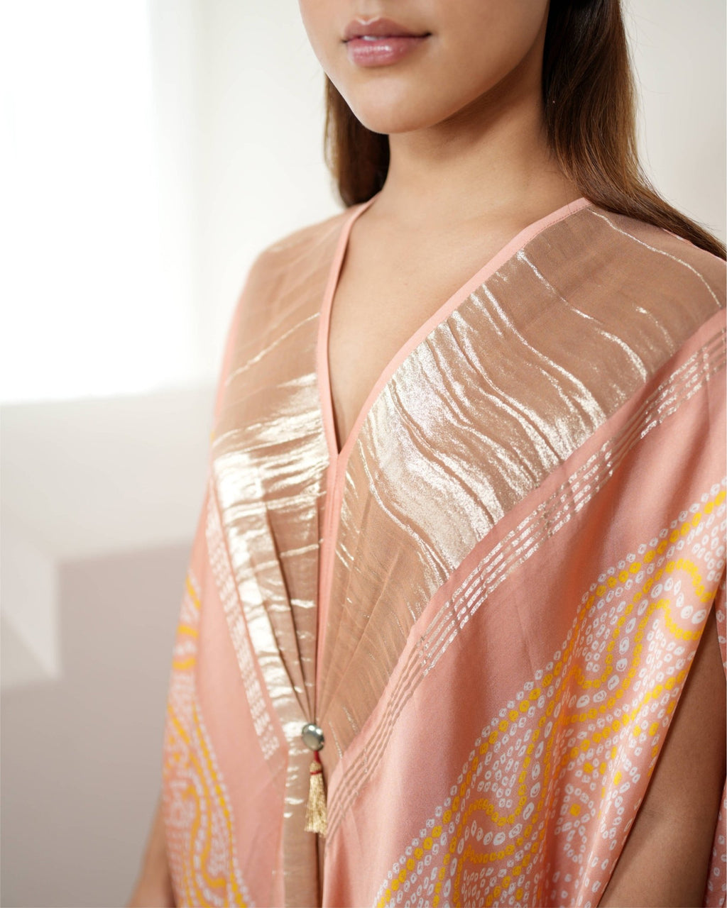 Kaftan Bandhej - Blush Pink / Gold - Mayura Kumar
